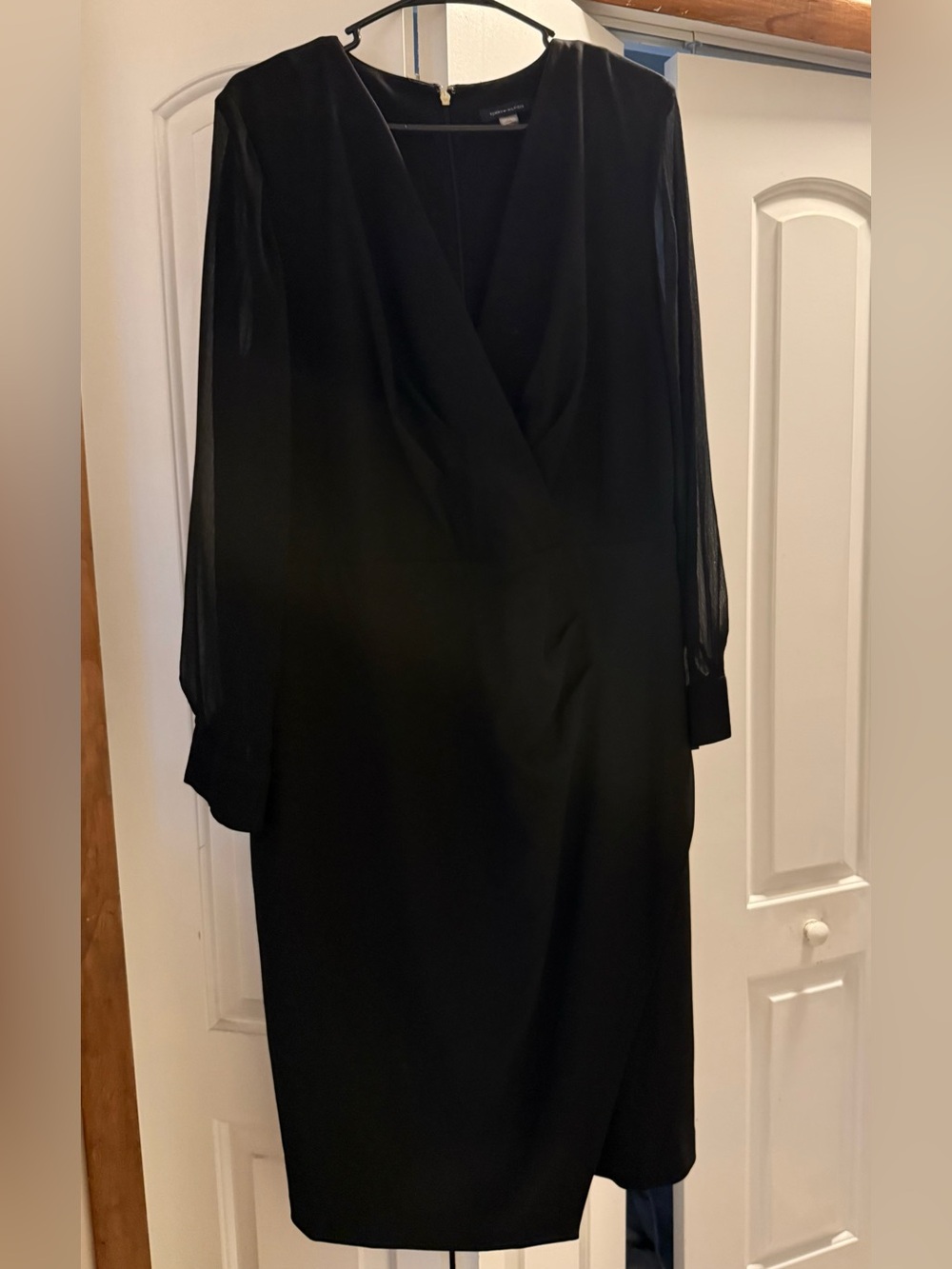 Tommy Hilfiger Black Long Sleeve V-Neck Midi Dress